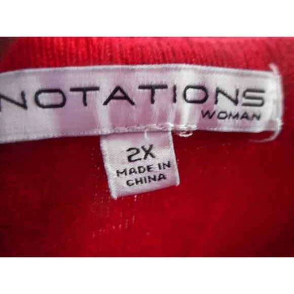 Red Knit Sweater fringe edge rayon blend Sz 2x Notations Woman - Picture 3 of 9